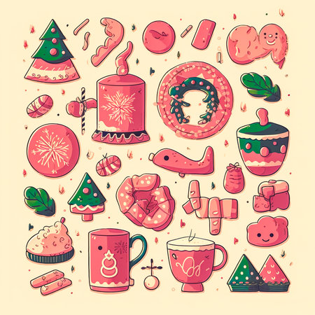 Illustration with desserts and sweets, flat design, generative AI.の素材