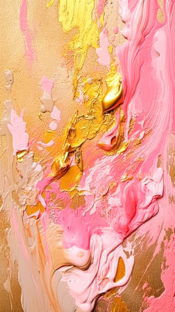 Abstract background made of pink and gold paint, generative AI.の素材