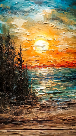 Sunset painted with oil paint, generative AI.の素材