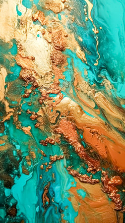 Abstract hand painted blue and golden paint canvas background, generative AI.の素材