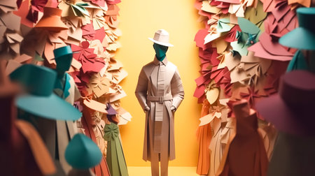 Creative illustration with a man made of paper, generative AI.の素材