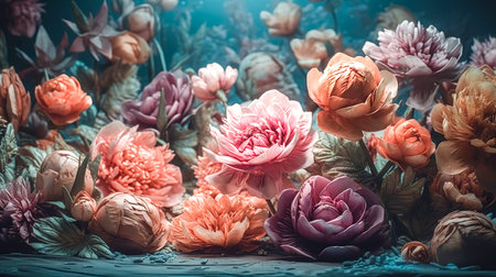 Flower arrangement, flowers made of artificial materials, generative AI.の素材