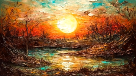 Sunset painted with oil paint, generative AI.の素材