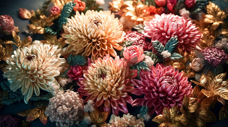 Floral background of dahlia flowers, generative AI.の素材
