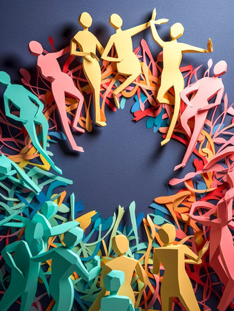 Paper people holding hands, unity concept, generative AI.の素材