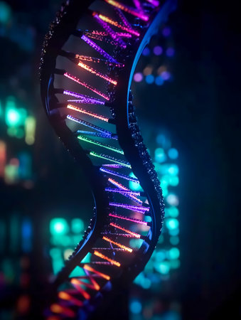 Cells under human DNA system illustration, generative AI.の素材