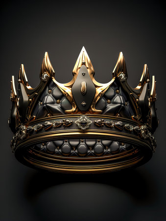 Metal crown on a black background isolated, generative AI.の素材