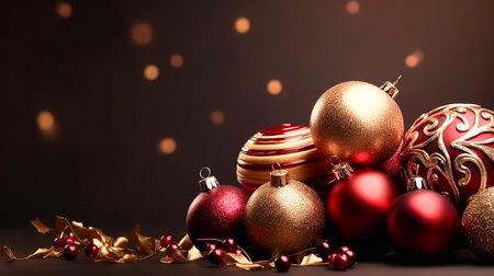 Christmas background with red and gold Christmas balls.の素材