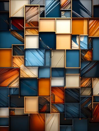 Stained glass mosaic window geometric pattern, cubes background.の素材