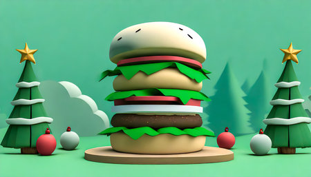 Christmas burger on a green background, close-up.の素材