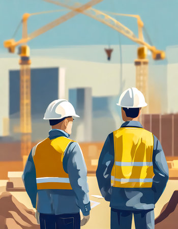 Male contractor checking the construction site building.の素材
