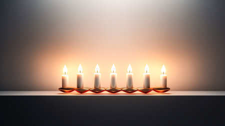 Cozy background with set of burning candles, banner design.の素材