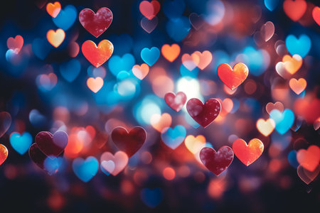 Abstract dark gradient background with hearts shape bokeh.の素材