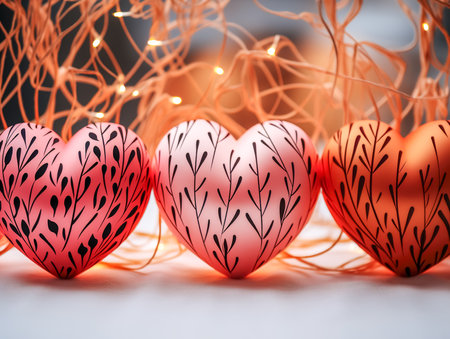 Festive background for Valentines Day with hearts, decorative ornaments.の素材