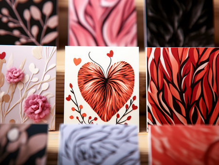 Set of Valentines day artistic hand drawn greeting card or background.の素材