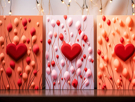 Set of Valentines day artistic hand drawn greeting card or background.の素材