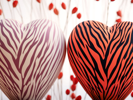 Background with decorative hearts in animal print.の素材