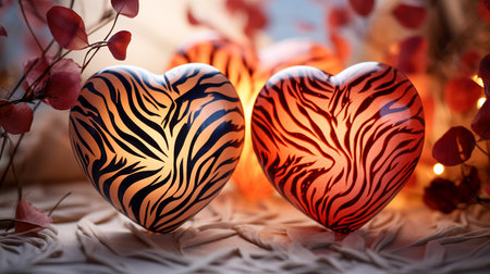 Background with decorative hearts in animal print.の素材