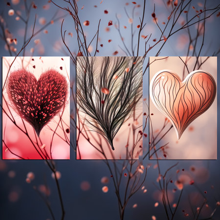 Set of Valentines day artistic hand drawn greeting card or background.の素材