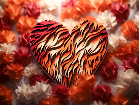 Background with decorative heart in animal print.の素材