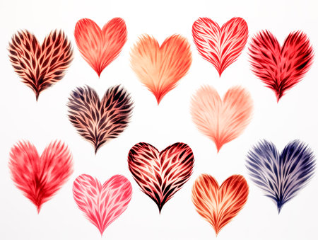 Hearts set of artistic hand drawn animalistic print.の素材