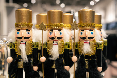 Wooden toy soldiers Nutcrackers on the shop window.の写真素材