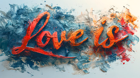 Watercolor design of a postcard with the inscription Love is.の素材