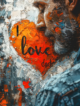 Happy fathers day lettering greeting card, oil paint hand drawn.の素材