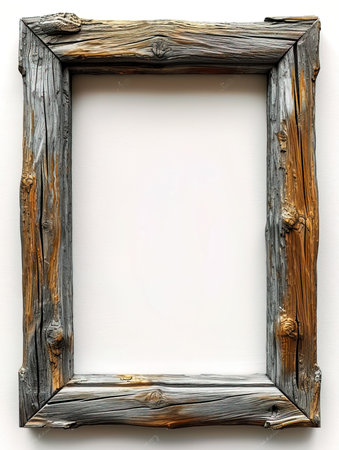 Wooden empty frame on a white background.の素材