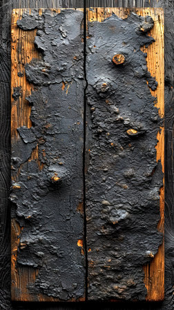Charred dark wooden background, burnt wooden boards.の素材