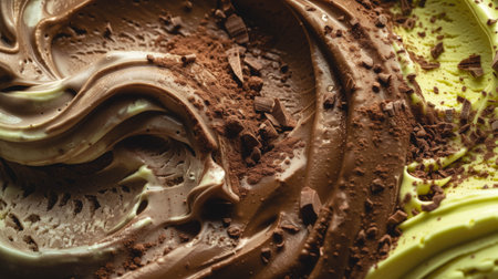 Chocolate and pistachio background, ice cream texture.の素材