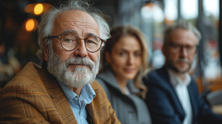 Portrait of an elderly bearded man in a business meeting.の素材