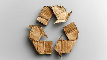 Recycle sign from recycled paper on white background.の素材