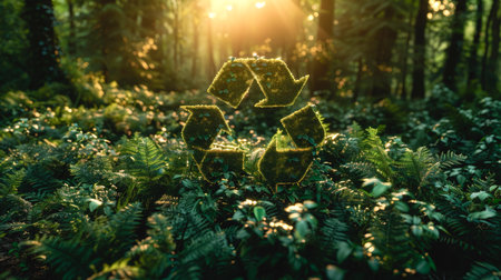 A recycling sign in the middle of untouched nature.の素材