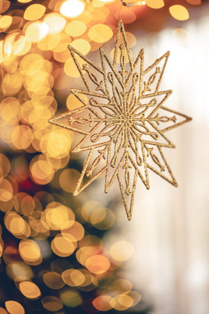 Christmas background with decorative snowflake with bokeh lights.の写真素材