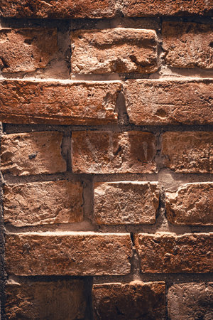 Detailed red brick wall background texture, copy space.の写真素材