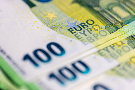 100 euro banknote close-up. Finance concept. Money background.の写真素材