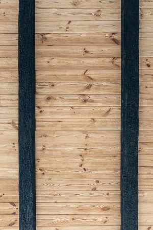 Texture of a wooden ceiling made of natural wood.の写真素材