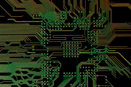 Background with a printed circuit board. The concept of modern technologies.の写真素材