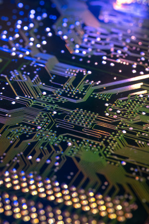 Background with a printed circuit board. The concept of modern technologies.の写真素材