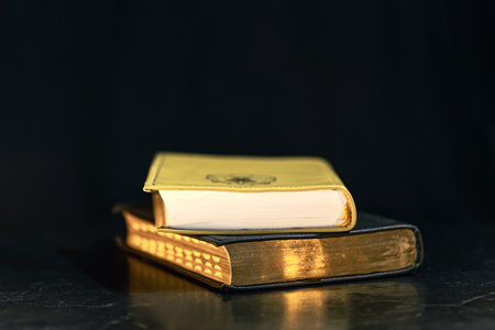 Bible on a black background. Religion concept.の写真素材