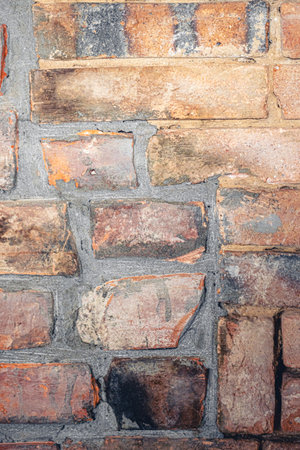 Detailed old brick wall background texture, copy space.の写真素材