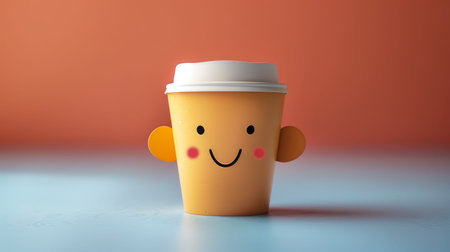 Smiling cup. A cup on a colored background.の素材