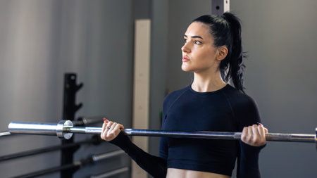 Gym. Fitness woman working gym. Exercises. Workout in the gym.の写真素材