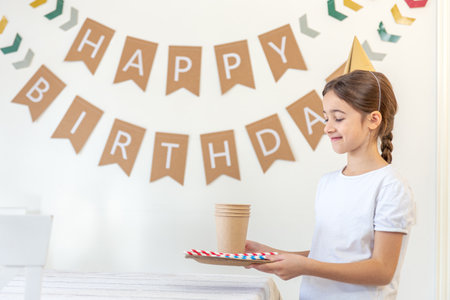 Birthday concept. Girl preparing for birthday.の写真素材