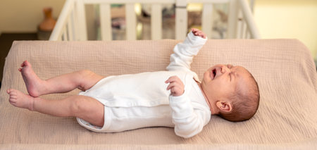 Newborn baby. Newborn baby girl crying.の写真素材