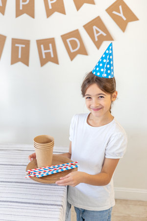 Birthday concept. Girl preparing for birthday.の写真素材