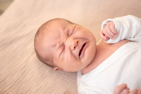 Newborn baby. Newborn baby girl crying.の写真素材
