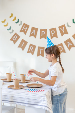 Birthday concept. Girl preparing for birthday.の写真素材