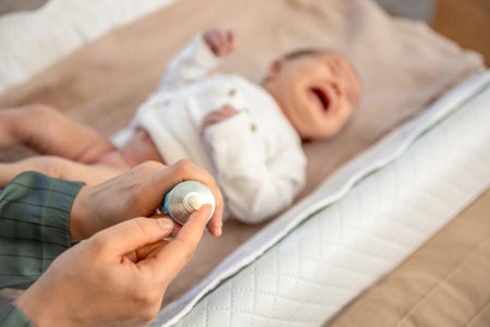 Caring for a newborn baby. Hygiene of a newborn baby.の写真素材